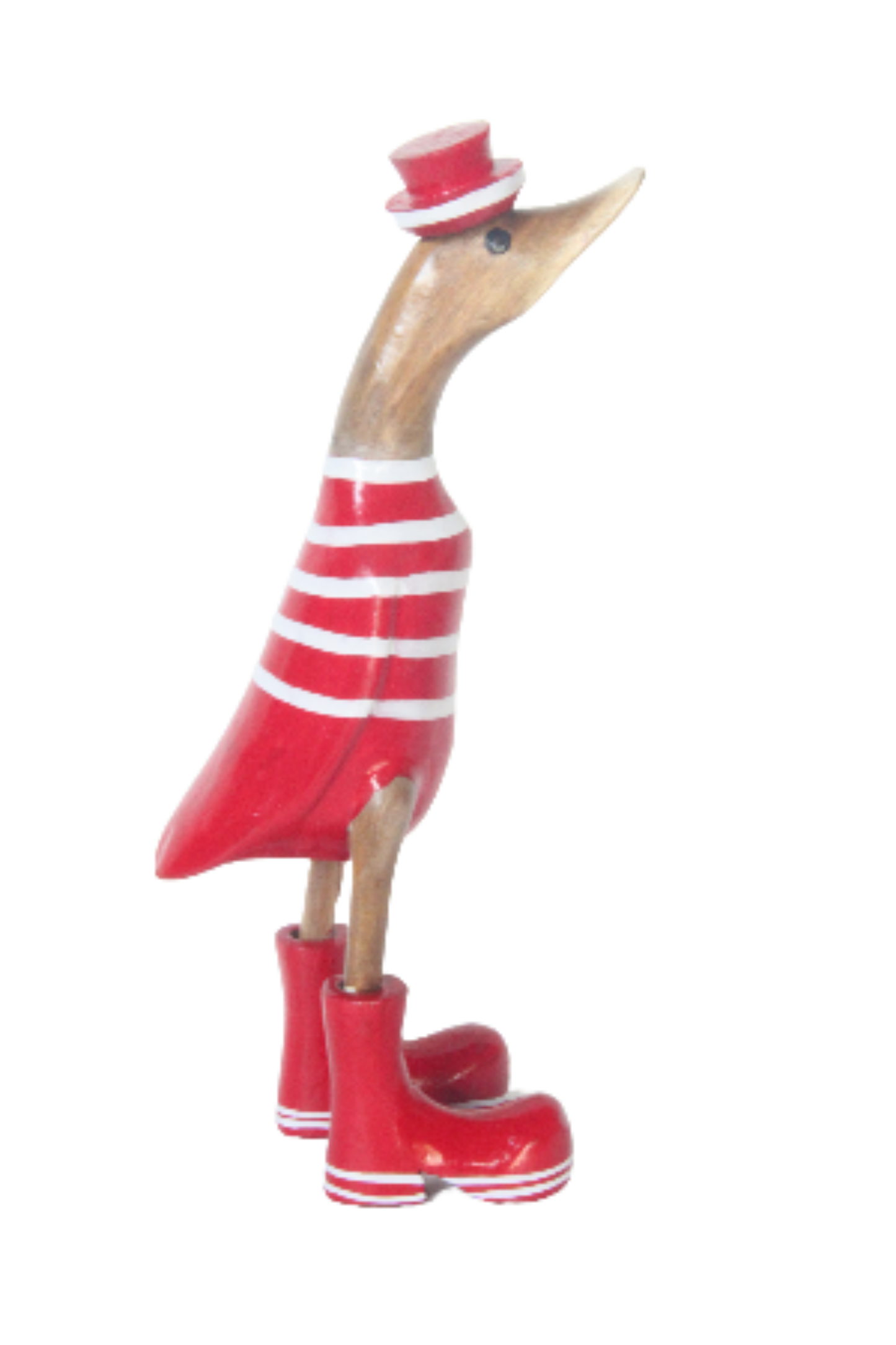 A Duck Wooden Red With White Candy Stripes And Hat 25cm