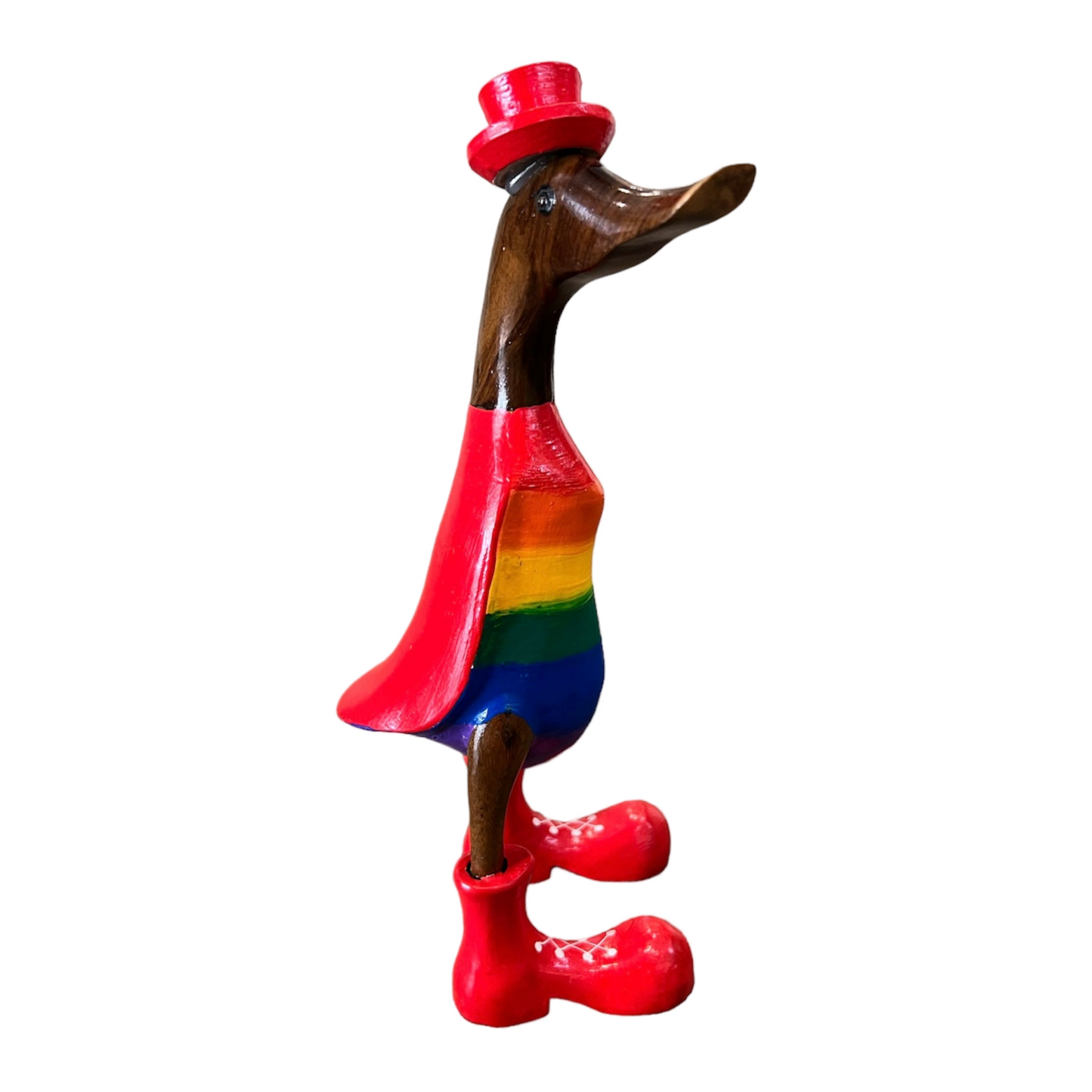 A Rainbow Wooden Duck Red Or Blue Hat