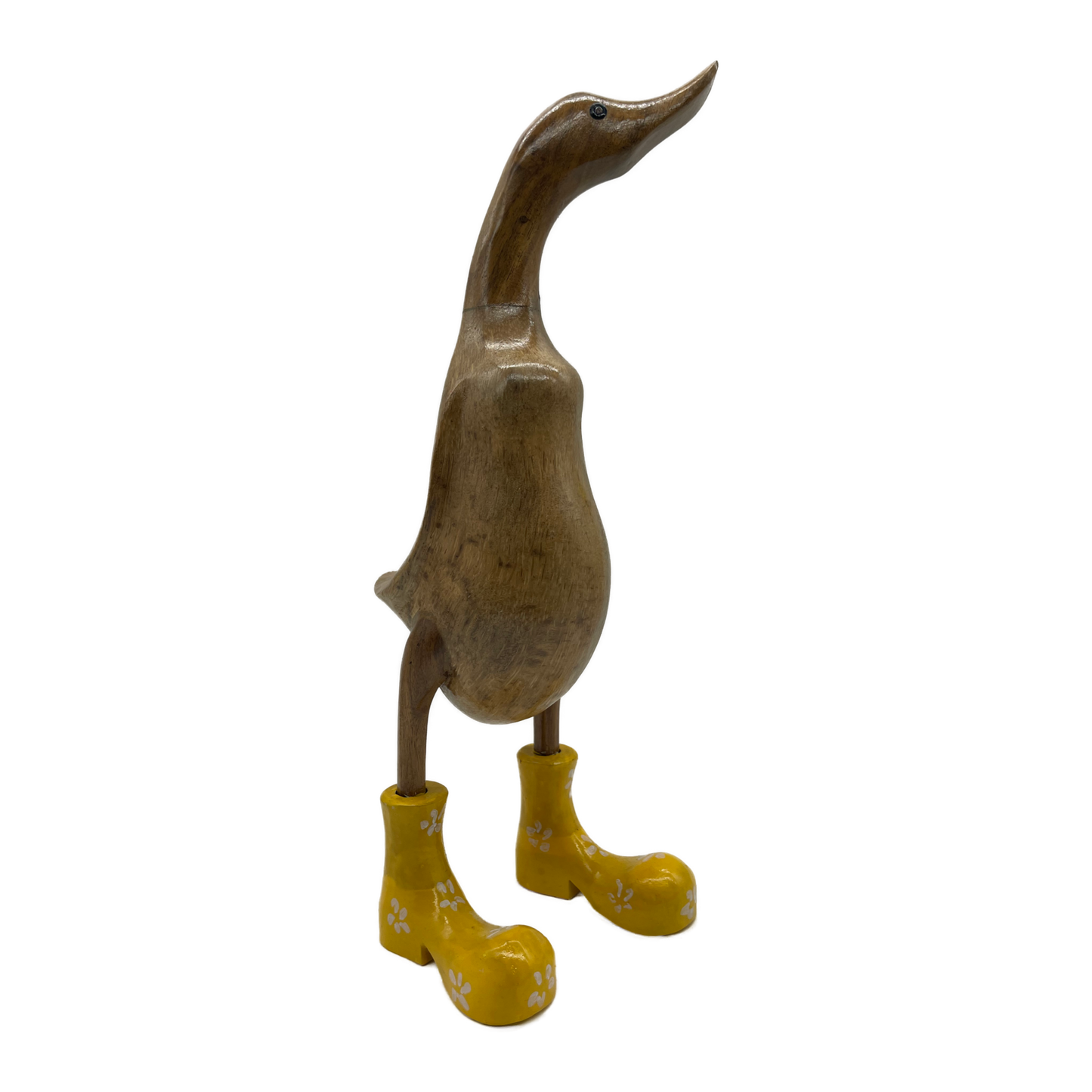 A Duck Wooden With Yellow Boots And Flowers 35cm