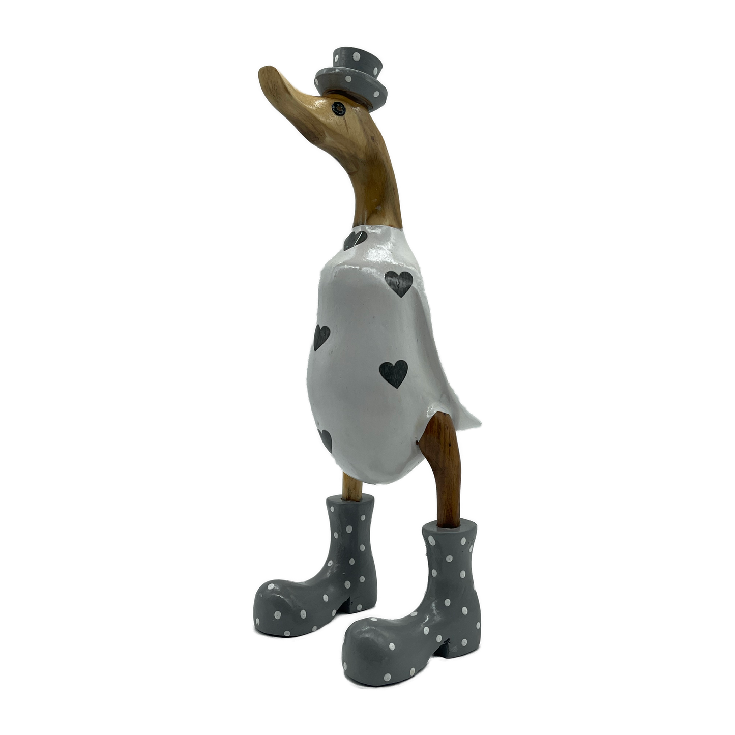 A Duck Wooden With Grey Love Hearts