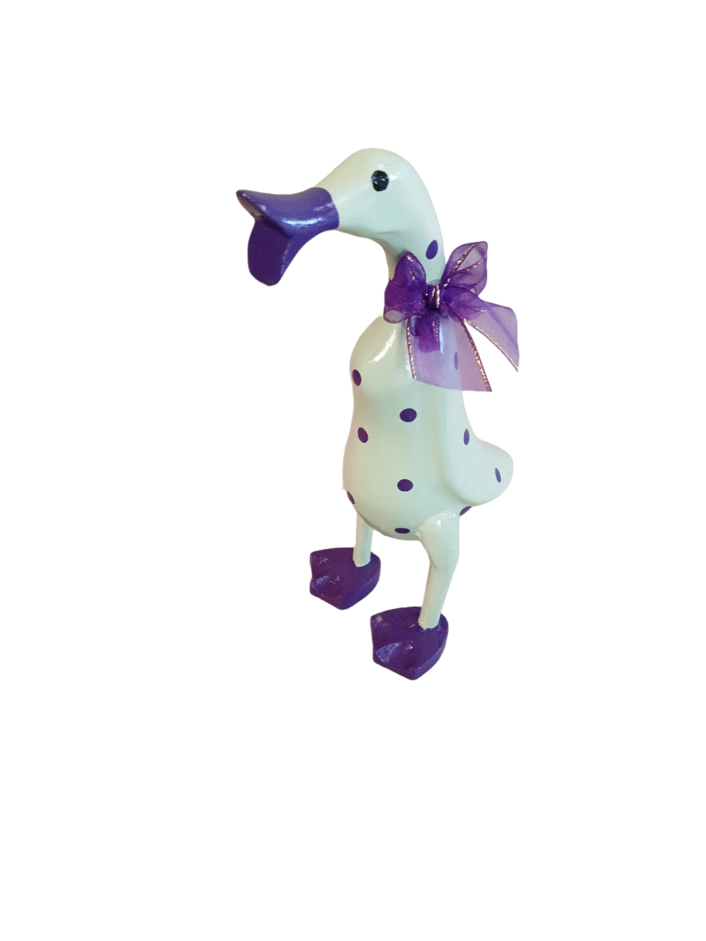 A Wooden Coloured Chatter Duck White With Purple Polka Dots Injured