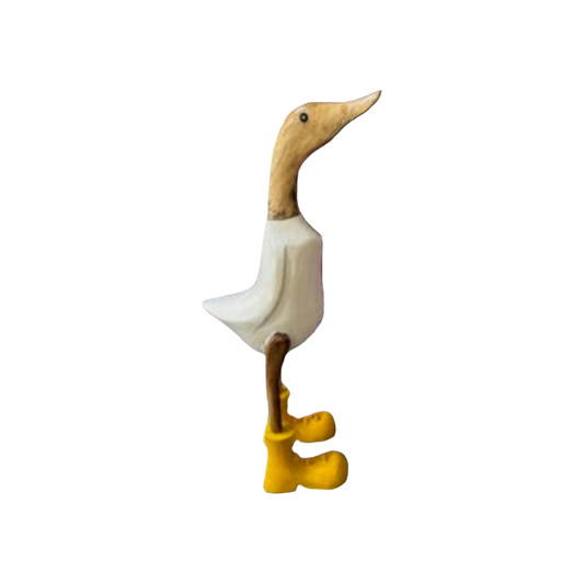 A Wooden Duck  White with Yellow Boots