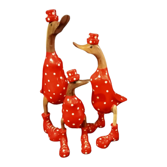 A Wooden Duck Red With White Pokka Dots 25cm
