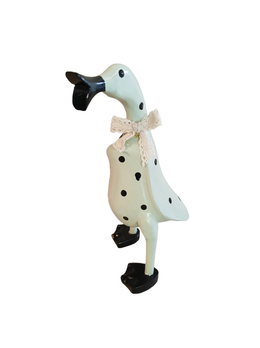 A Wooden Coloured Chatter Duck White With  Black  Polka Dots