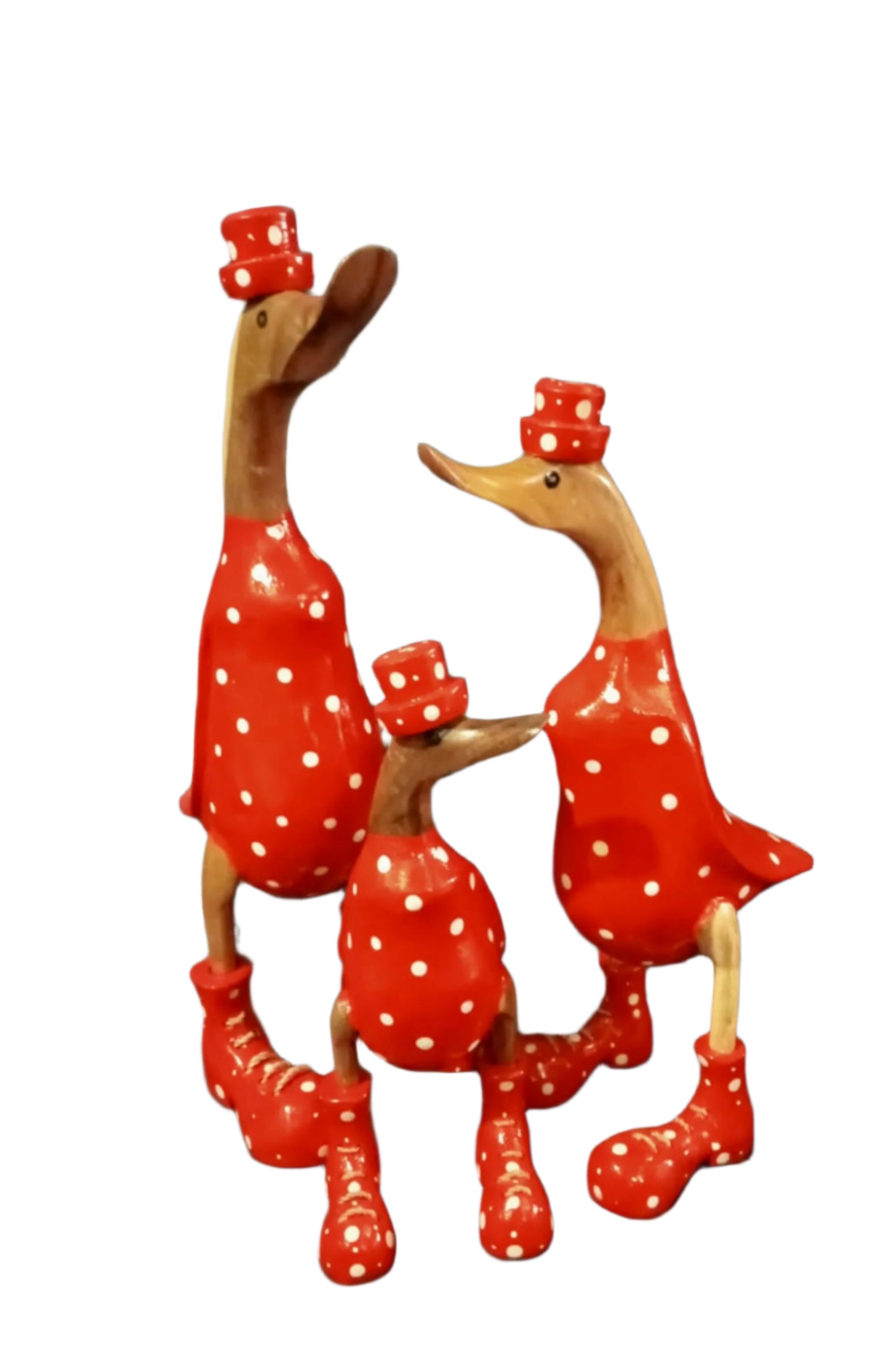 A Wooden Duck Red With White Pokka Dots 35cm