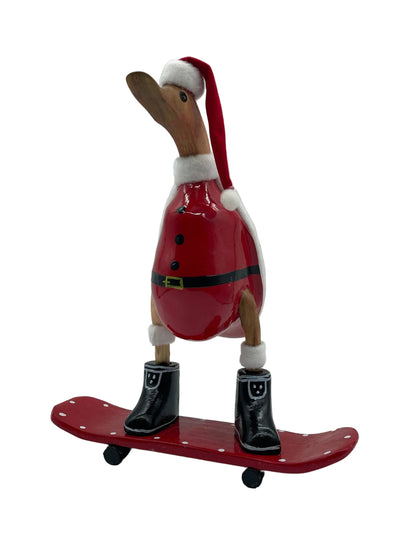 A Wooden Santa On A Skate Board