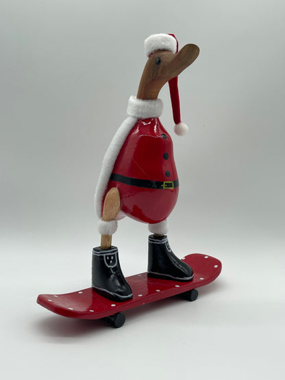A Wooden Santa On A Skate Board