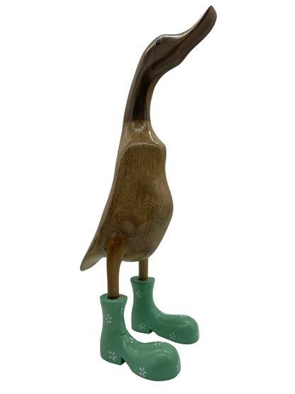Duck Wooden With Yellow Or Green  Boots And Flowers