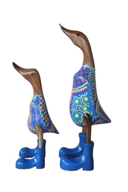 Classic Wooden Native Art Duck 25cm Blue