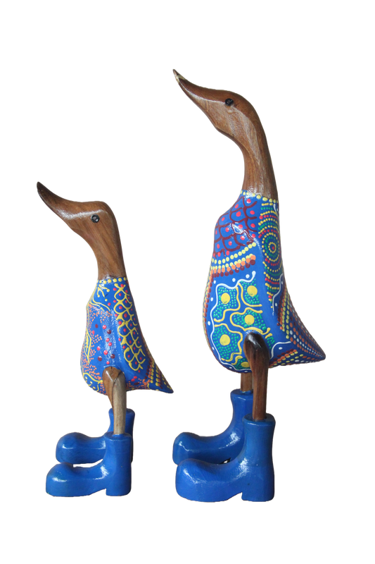Classic Wooden Native Art Duck 25cm Blue