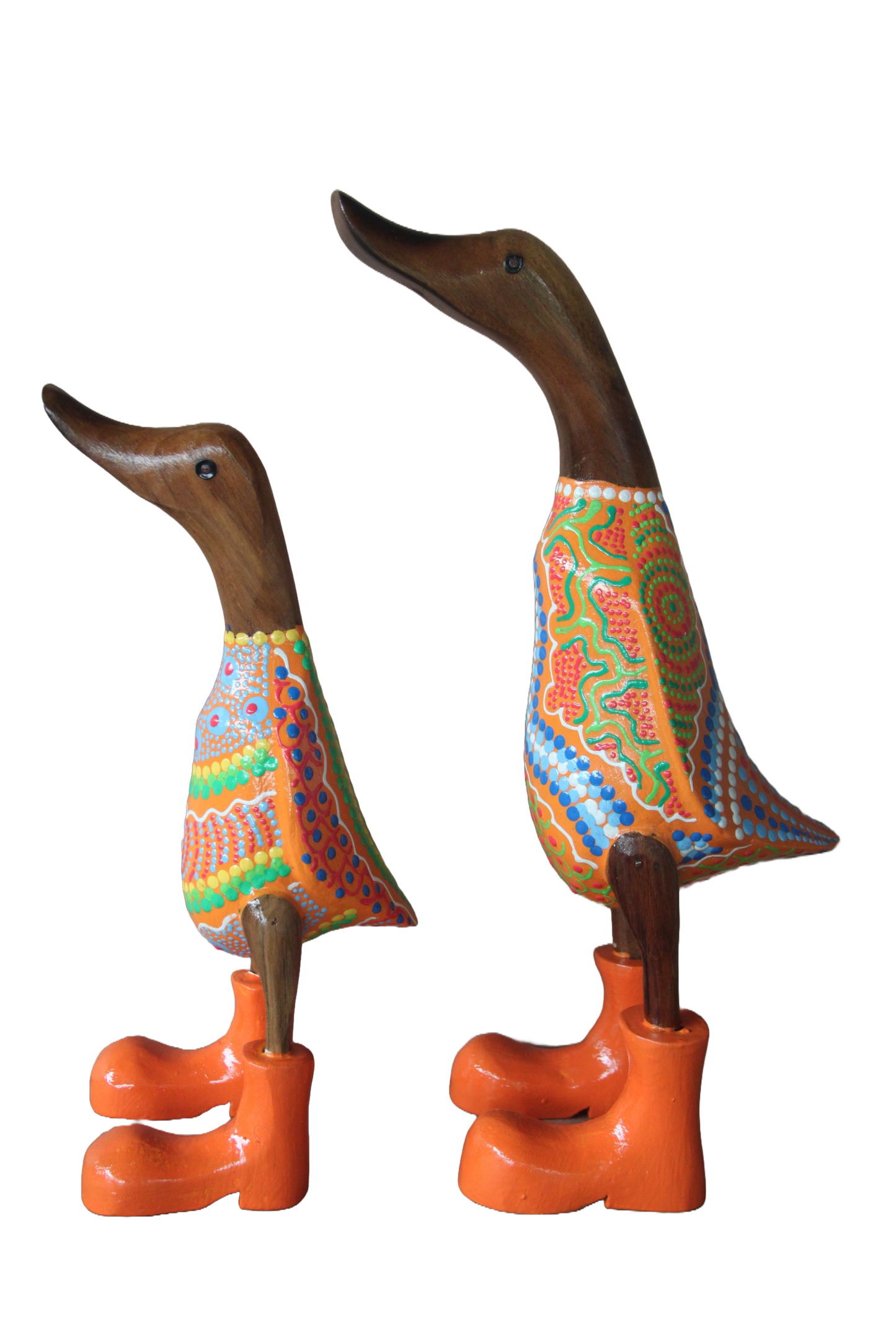 Classic Native Art Wooden Duck 25cm Orange