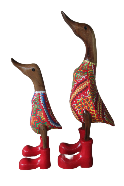 Classic Native Art  Wooden Duck 25cm Red