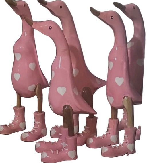 Pink Duck With White Hearts Wooden 35cm
