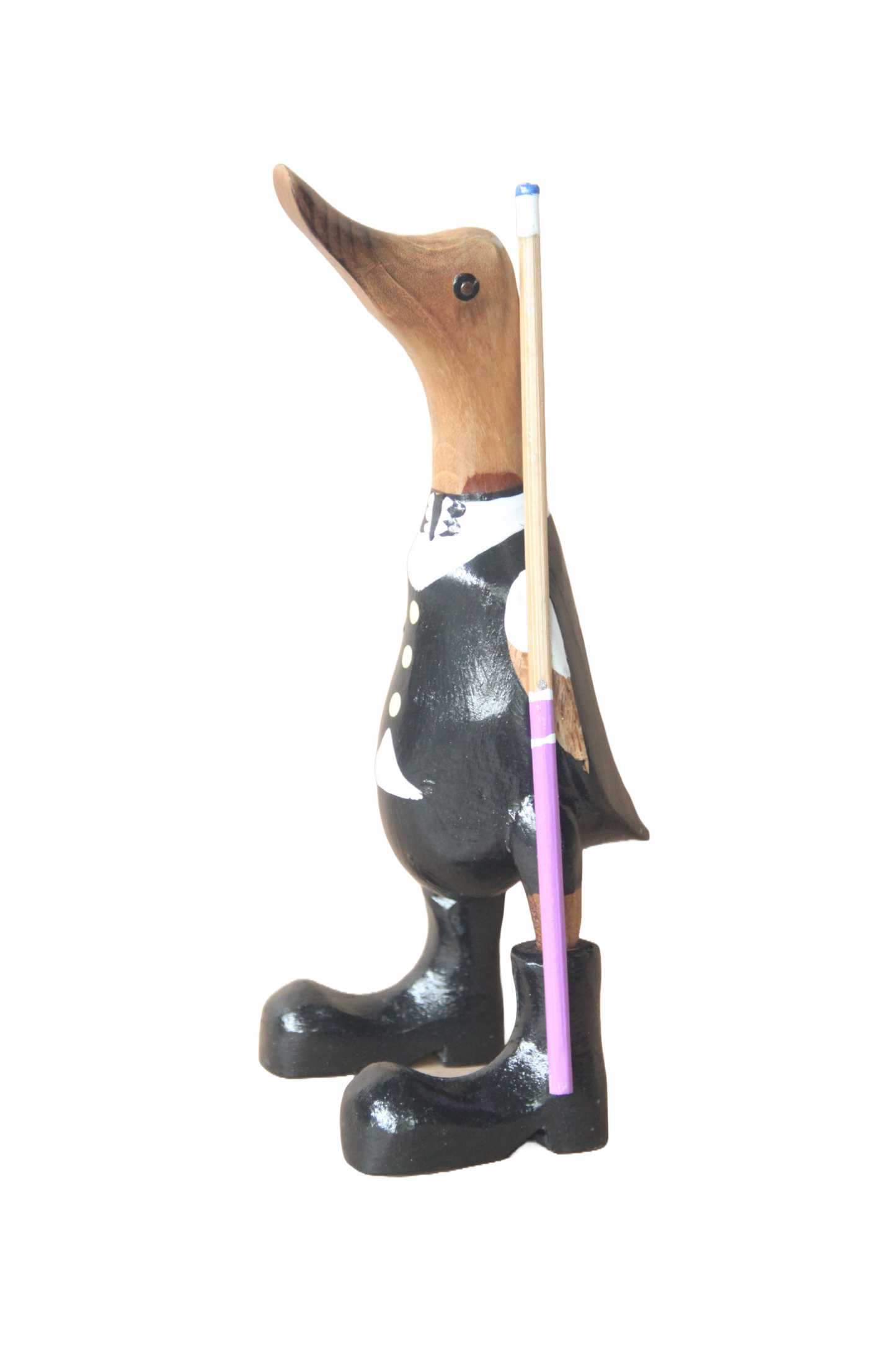 A Black  Duck Wooden With Purple And White Pool Que 25cm