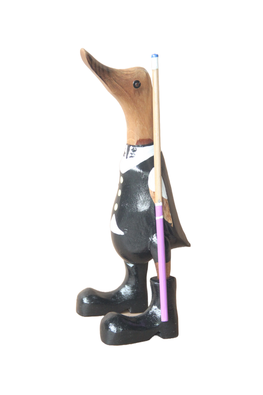 A Black  Duck Wooden With Purple And White Pool Que 25cm