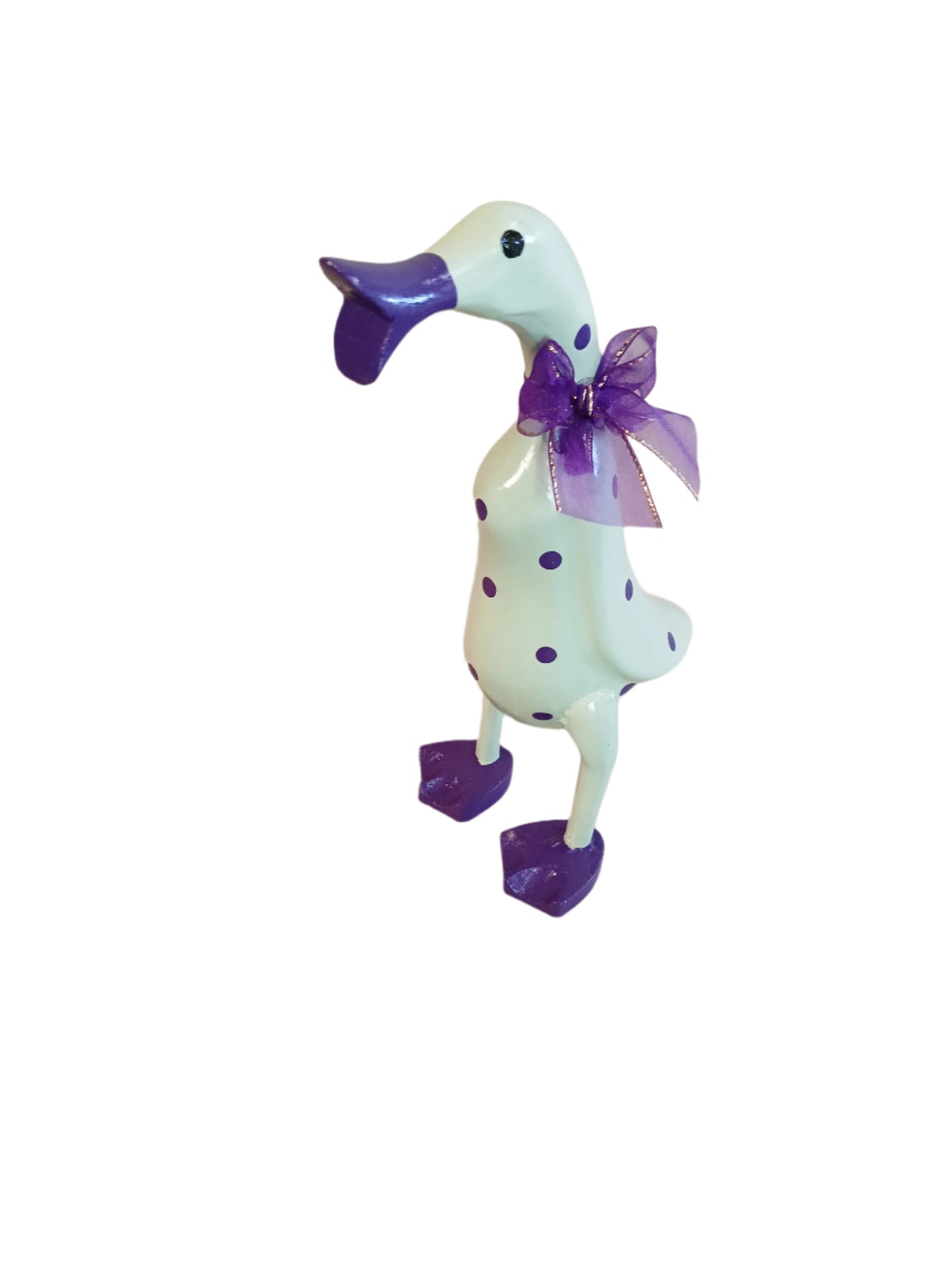 A Wooden Coloured Chatter Duck White With  Purple Polka Dots 35cm