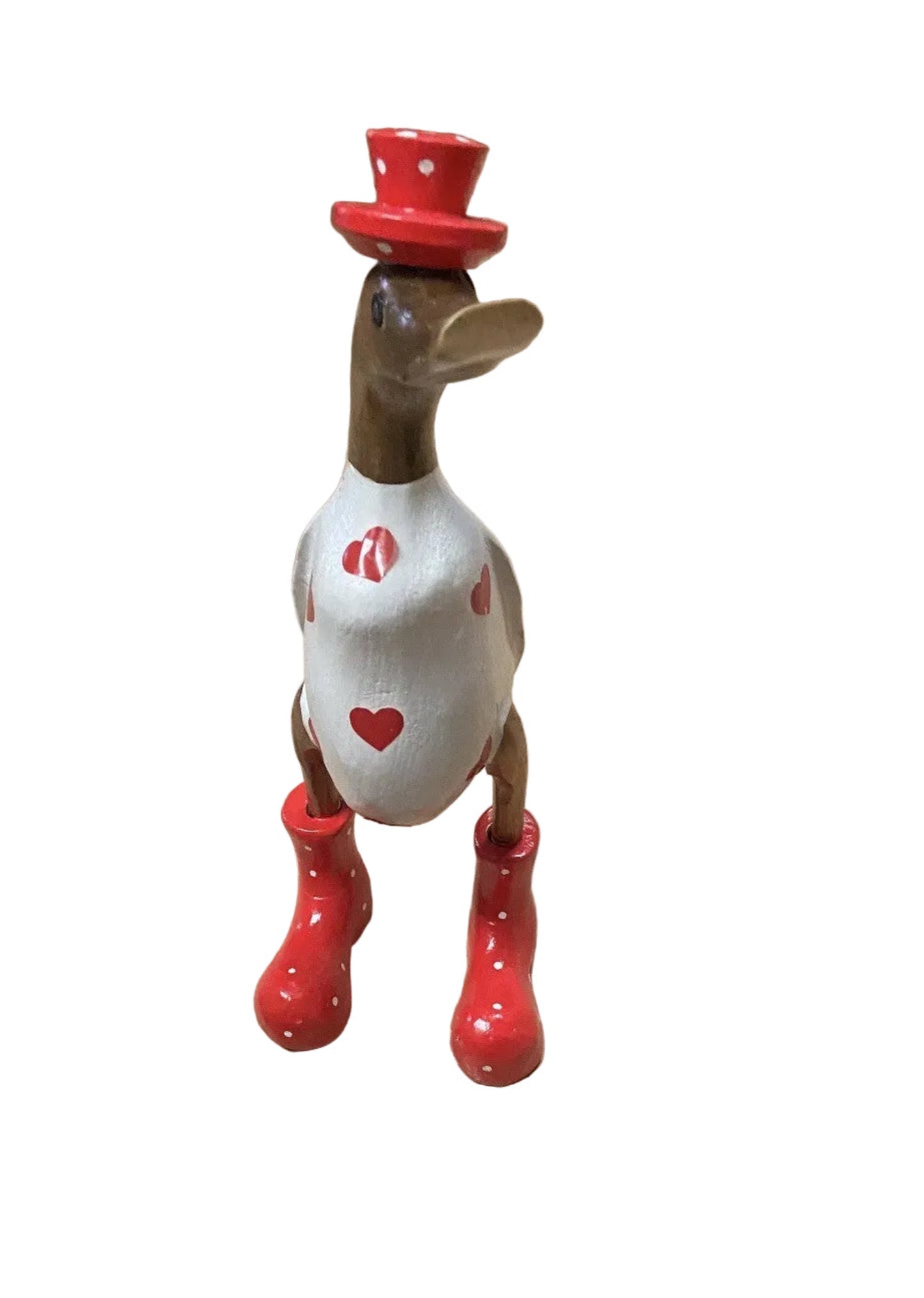 Duck Wooden With Love Hearts Red Boots