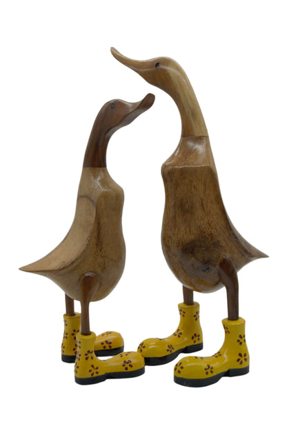 Duck Wooden With Yellow Or Green  Boots And Flowers
